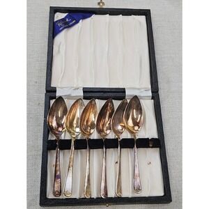 Raimond Grapefruit Spoons Set of 6 Silver Plated Sheffield England Vintage Boxed